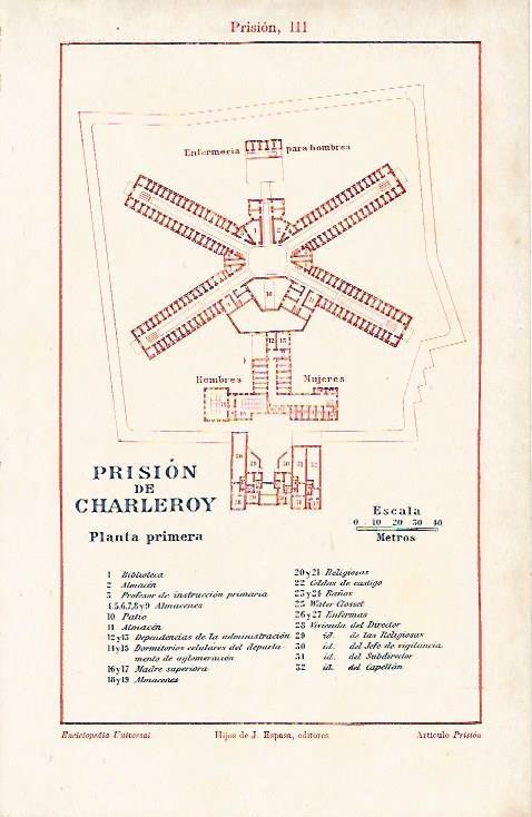 LAMINA ESPASA 3619: Plano de la planta primera de la Prision de Charleroy