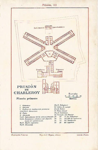 LAMINA ESPASA 3619: Plano de la planta primera de la Prision de Charleroy