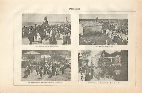 LAMINA ESPASA 3641: Procesion de Solsona Chipiona Pontevedra y Valencia