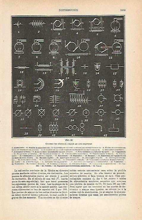 LAMINA ESPASA 3078: Cuadro de simbolos usados en los esquemas de distribucion electrica