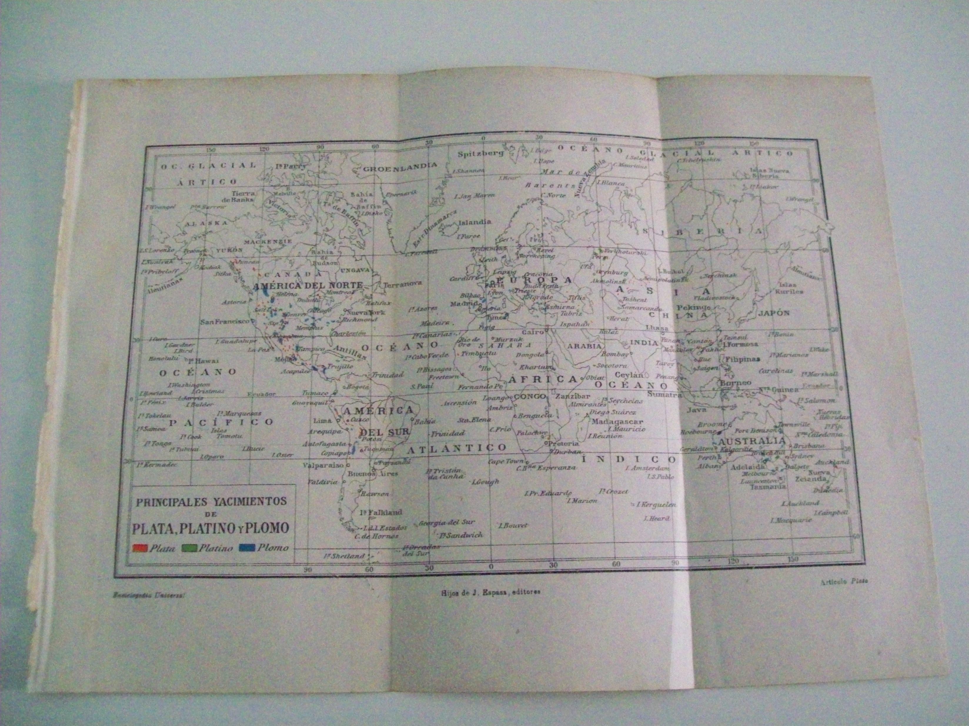LAMINA ESPASA 3287: Mapa de los yacimientos de plata platino y plomo