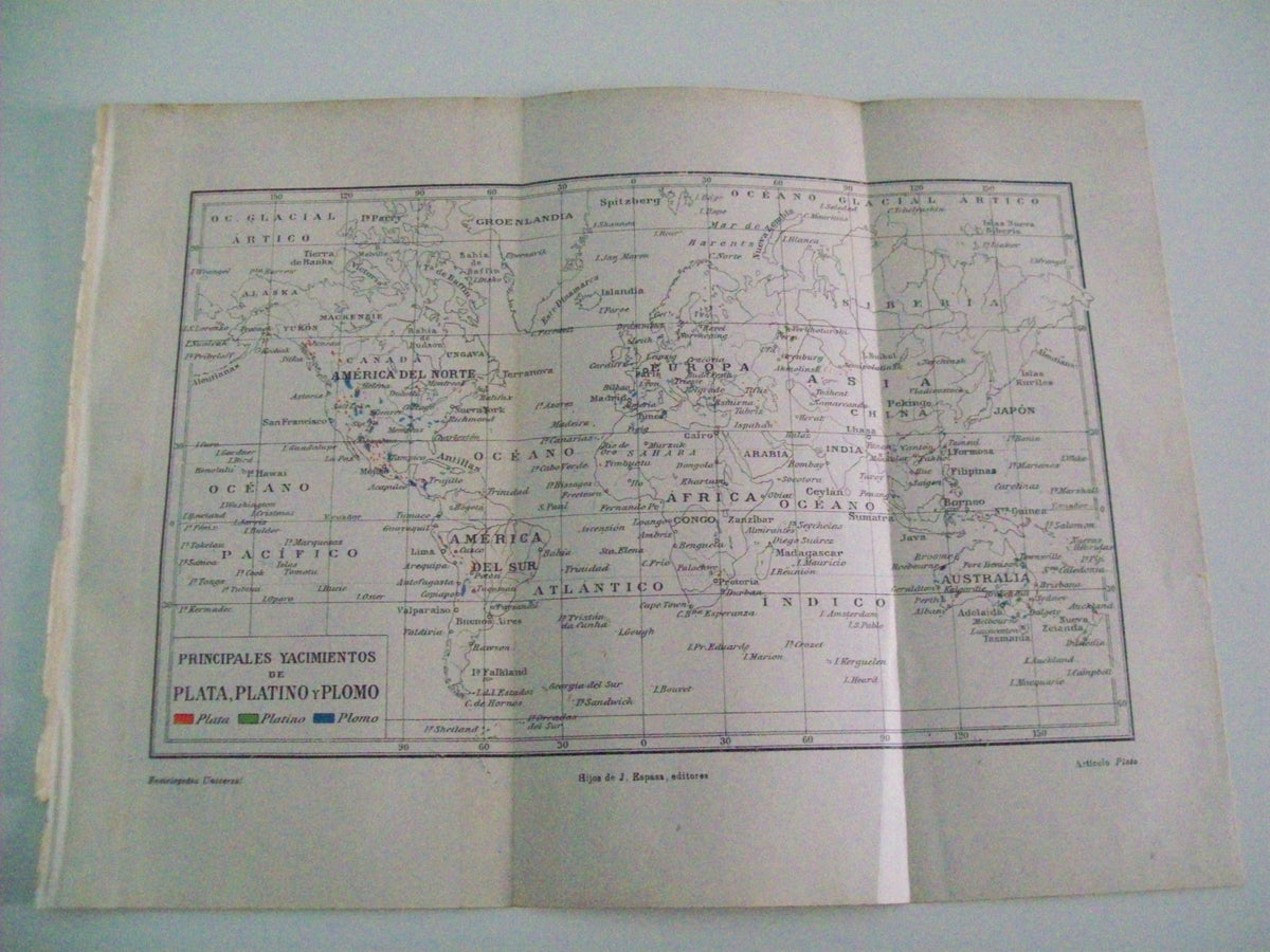 LAMINA ESPASA 3287: Mapa de los yacimientos de plata platino y plomo