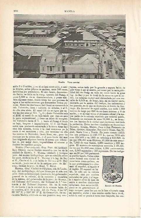LAMINA ESPASA 3967: Vista parcial de Manila Filipinas