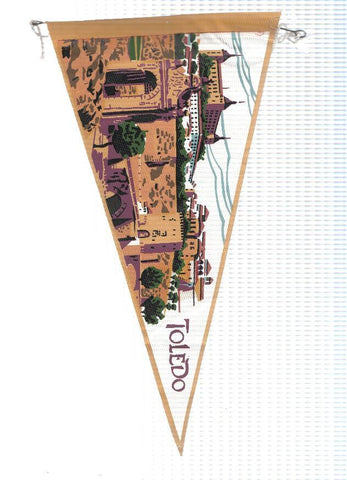 BANDERIN: TOLEDO - Ilustracion del Puente de Alcantara con localidad y Alcazar al fondo