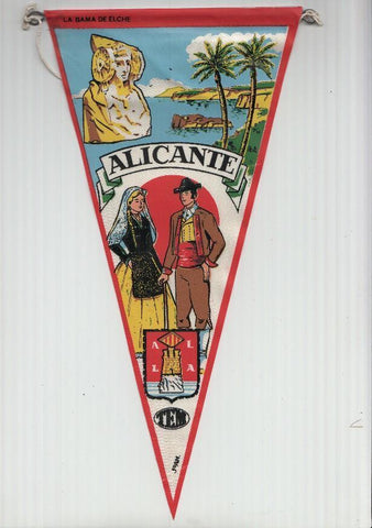 BANDERIN: TEM ALICANTE - Ilustracion de la DAMA DE ELCHE, Trajes tipicos y escudo de la localidad
