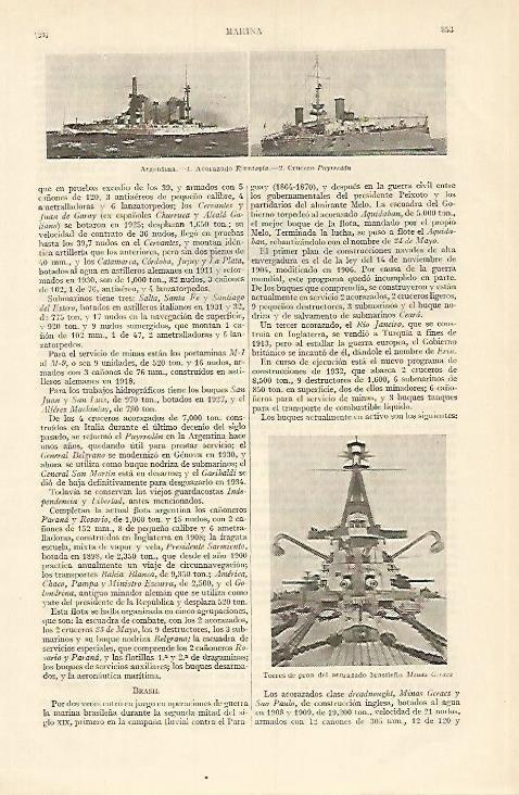 LAMINA DE ESPASA 361: Acorazados de Brasil y Argentina
