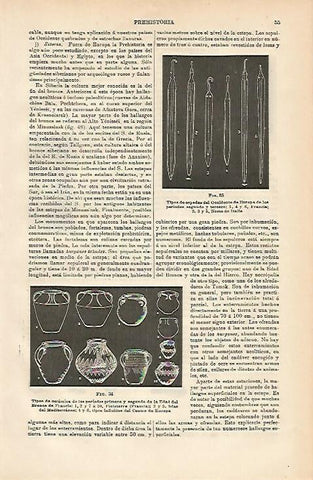 LAMINA ESPASA 3567: Tipos de ceramica y espadas de la Prehistoria