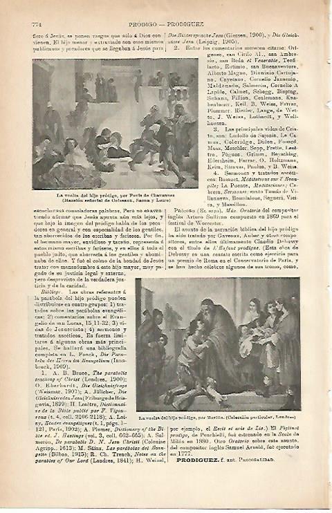 LAMINA ESPASA 3648: La vuelta del hijo prodigo por Murillo y por Puvis de Chavannes