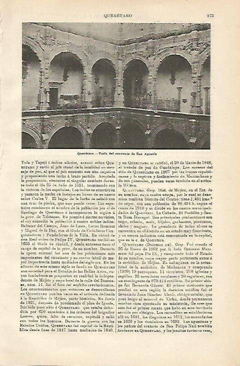 LAMINA ESPASA 3816: Patio del Convento de San Agustin en Queretaro Mexico