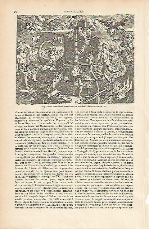 LAMINA ESPASA 3862: Magallanes pasando el estrecho grabado de De Bry