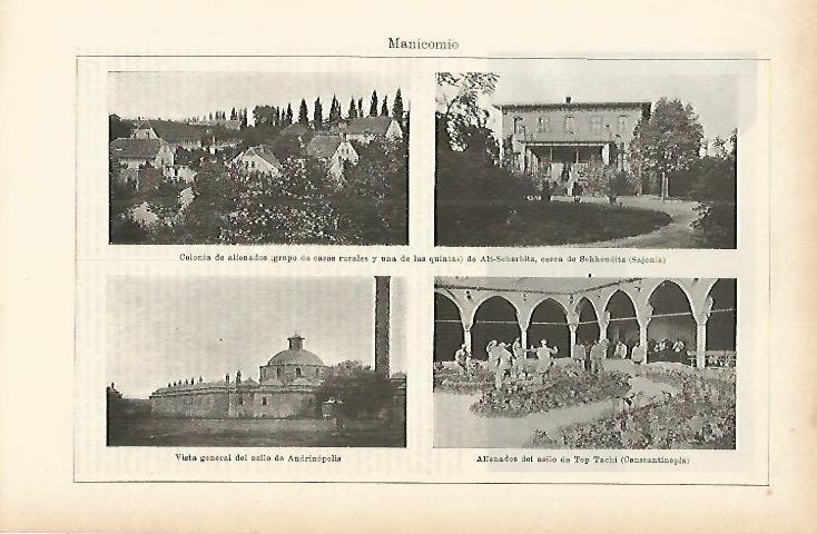 LAMINA ESPASA 3964: Vistas de manicomios de Sajonia y Turquia