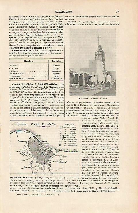 LAMINA ESPASA 3070: Plano y Mezquita del Bacha de Casablanca Marruecos