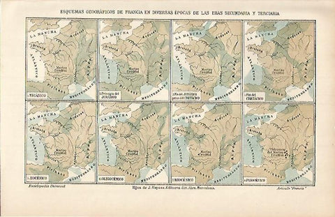 LAMINA ESPASA 3474: Mapas de Francia en las eras secundaria y terciaria