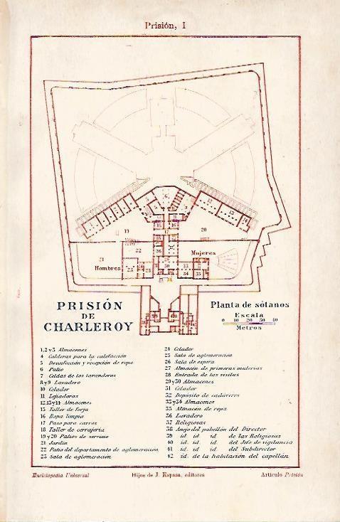 LAMINA ESPASA 3616: Prisiion de Charleroy. Planta de sotanos