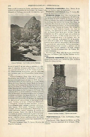 LAMINA ESPASA 3731: Vistas de Puente Caldelas Pontevedra y Puente Cesures Coruña