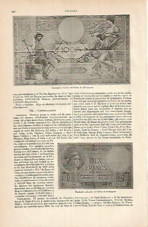 LAMINA ESPASA 3481: Billetes de 100 francos de Francia
