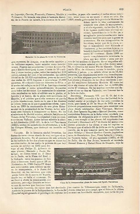 LAMINA ESPASA 3299: Plaza de toros de Valencia y la desaparecida del Sport en Barcelona