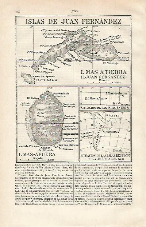 LAMINA ESPASA 21071: Mapas de las islas de Juan Fernandez y Mas-Afuera 