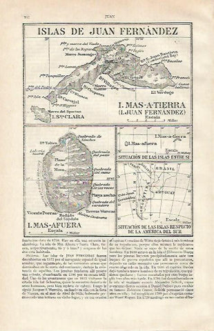 LAMINA ESPASA 21071: Mapas de las islas de Juan Fernandez y Mas-Afuera 