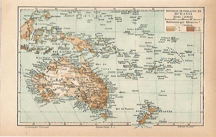 LAMINA ESPASA 21279: Mapa de poblacion de Oceania