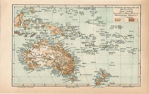 LAMINA ESPASA 21279: Mapa de poblacion de Oceania