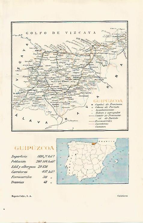 LAMINA ESPASA 21503: Mapa de la provincia de Guipuzcoa