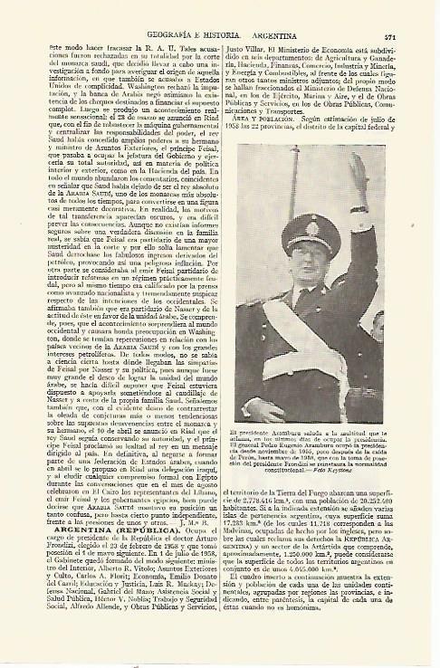 LAMINA ESPASA 21663: El presidente Aramburu de Argentina
