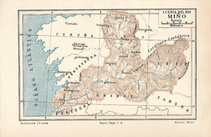 LAMINA ESPASA 24055: Mapa de la cuenca del rio Miño