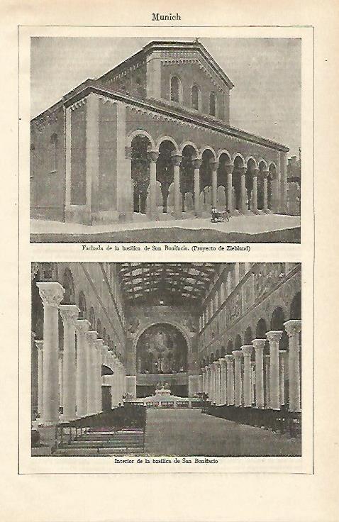 LAMINA ESPASA 24517: Basilica e interior de San Bonifacio en Munich