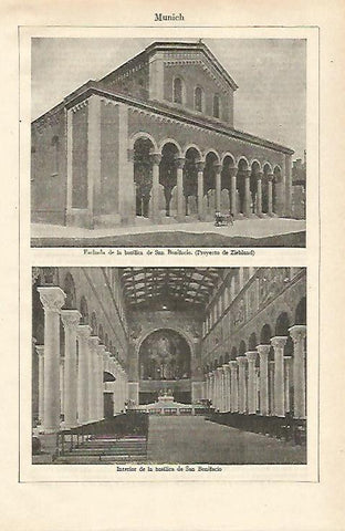 LAMINA ESPASA 24517: Basilica e interior de San Bonifacio en Munich