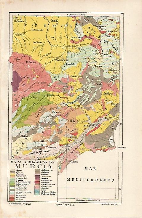 LAMINA ESPASA 24538: Mapa geologico de Murcia