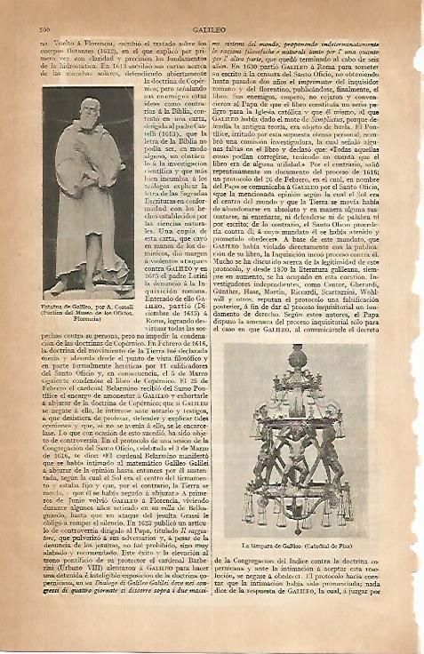 LAMINA ESPASA 24811: Estatua de Galileo por A. Costoli