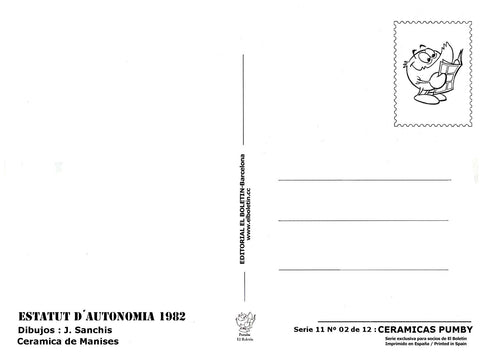 Postal / Postcard: El Boletin serie 11 (Pumby) numero 02: Pumby (Ceramica): Estatut D'autonomia 1982