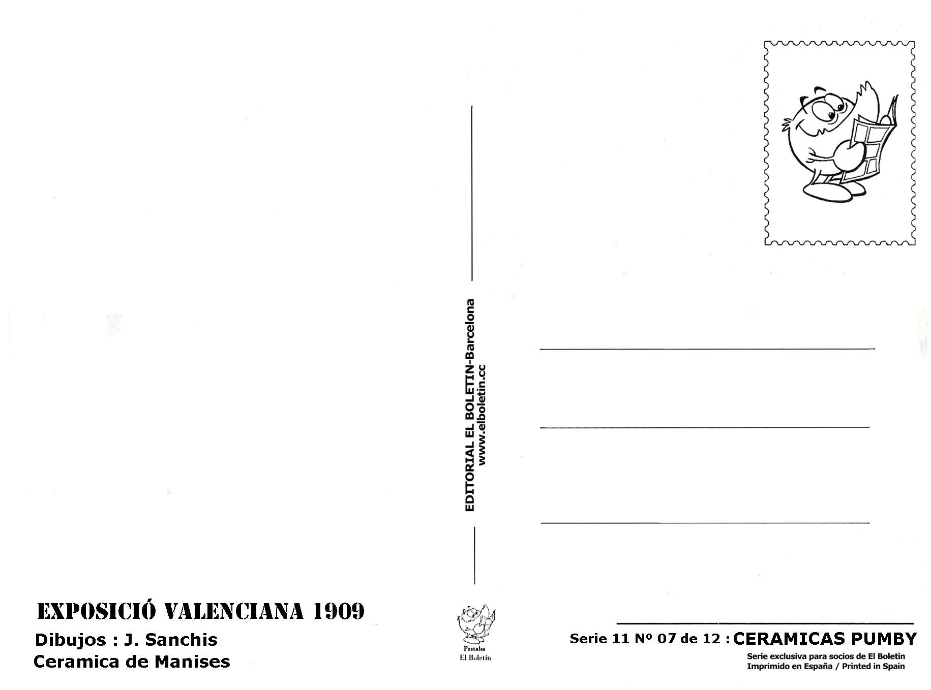 Postal / Postcard: El Boletin serie 11 (Pumby) numero 07: Pumby (Ceramica): Exposicio Valenciana 1909