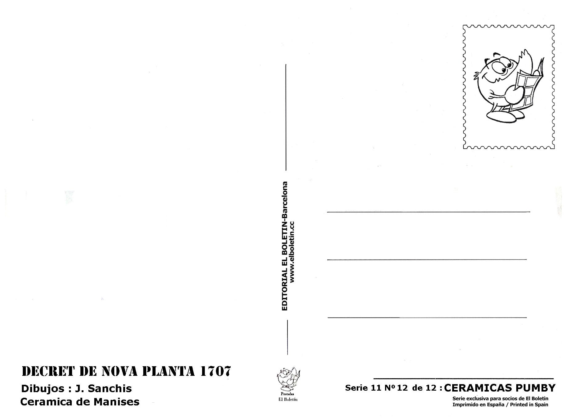 Postal / Postcard: El Boletin serie 11 (Pumby) numero 12: Pumby (Ceramica): Decret de Nova planta 1707