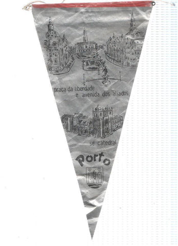 BANDERIN: PORTO (Portugal) - Ilustracion en blanco y negro de la plaza de la Libertad y la Catedral de Porto