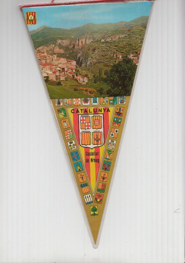 BANDERIN: CASTELLAR DE N,HUG, Barcelona - Imagen aerea de la Localidad con escudo de las 4 provincias