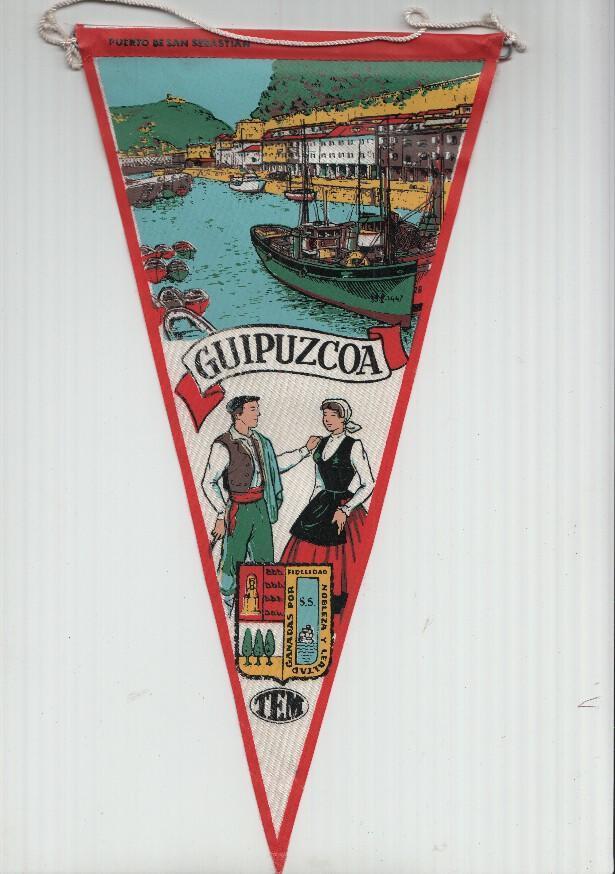 BANDERIN: TEM GUIPUZCOA - Ilustracion del PUERTO DE SAN SEBASTIAN, Trajes tipicos y escudo de la localidad