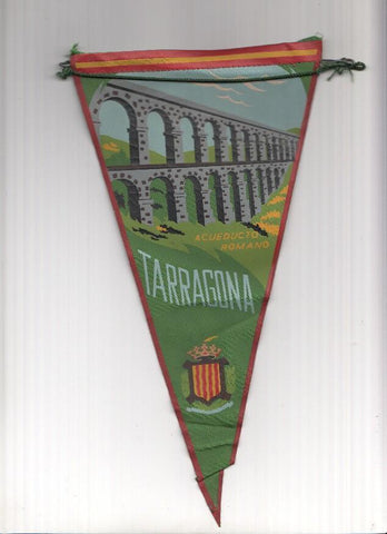 BANDERIN: TARRAGONA - Ilustracion del acueducto romano (VERDE) de Tarragona y escudo de la localidad