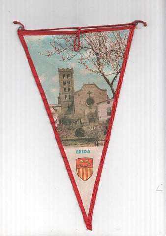 BANDERIN: BREDA, Girona - Imagen del Monasterio de Sant Salvador de Breda y escudo de la localidad