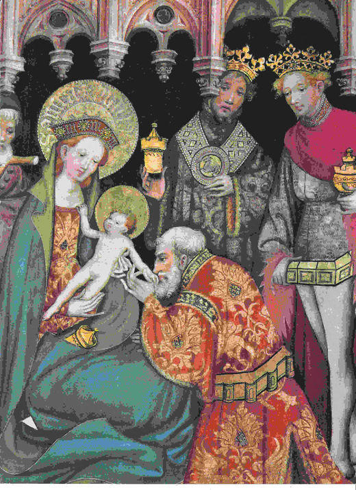 LAMINA 6607: Konrad von Soest La Adoracion de los Reyes Magos detalle del altar de la pasion