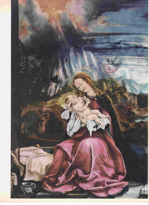 LAMINA 6671: Matthias Grunewald Virgen con el niño detalle del poliptico de Issenheim