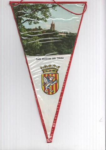 BANDERIN: EL BRULL, Barcelona - Imagen lejaa de Sant Martin del Brull y escudo de la localidad