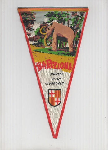 Banderin: BARCELONA- Ilustracion del MAMUT del Parc de La Ciutadella y escudo de Barcelona