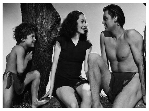 Postal / Postcard: El Boletin serie 7: numero 04 de 12: Tarzan y Jane: Johnny Weissmuller y Maureen O'sullivan y Johnny Sheffield