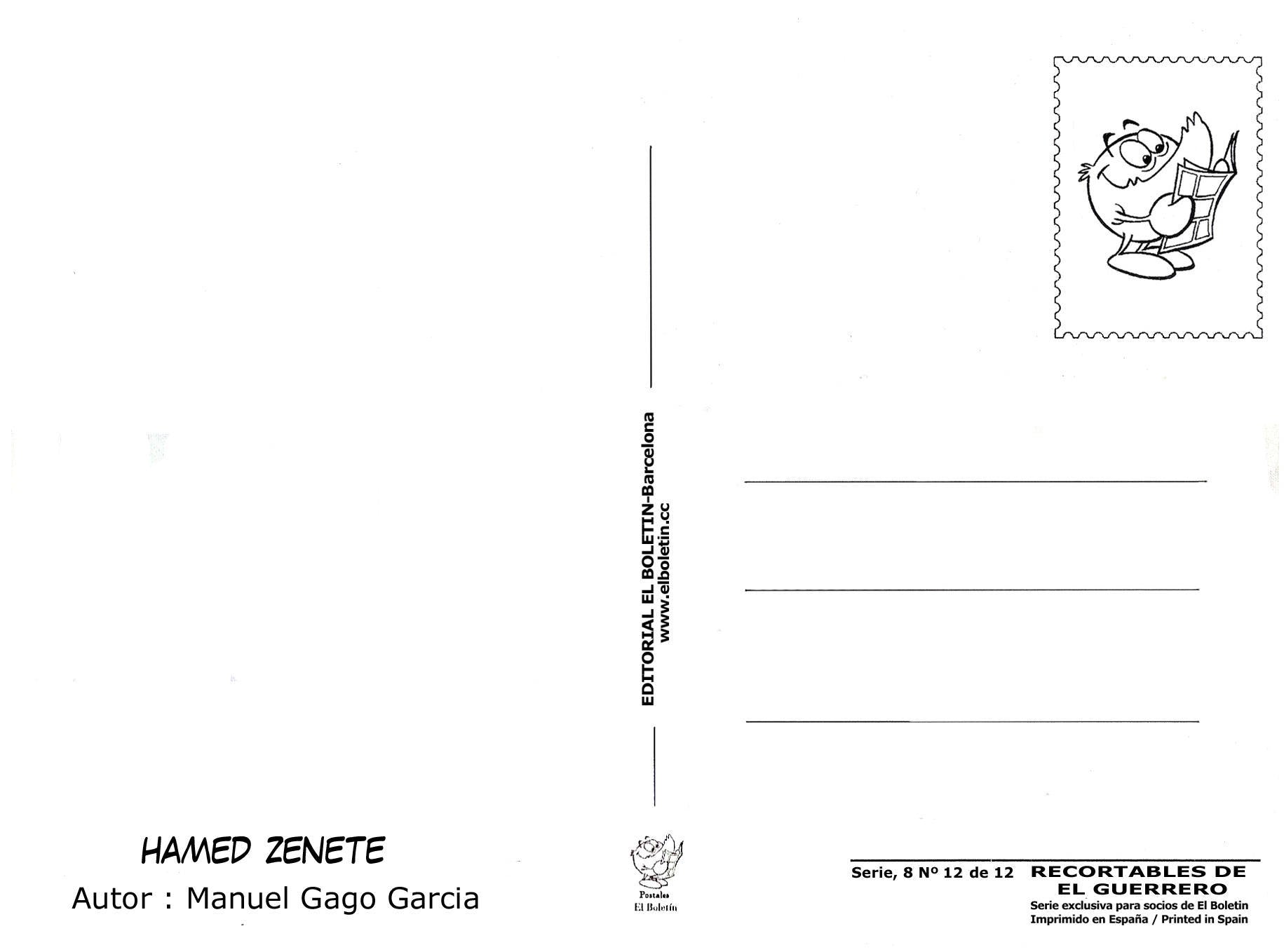 Postal / Postcard: El Boletin serie 8: Hamed Zenete: El Guerrero del Antifaz, recortable numero 12 