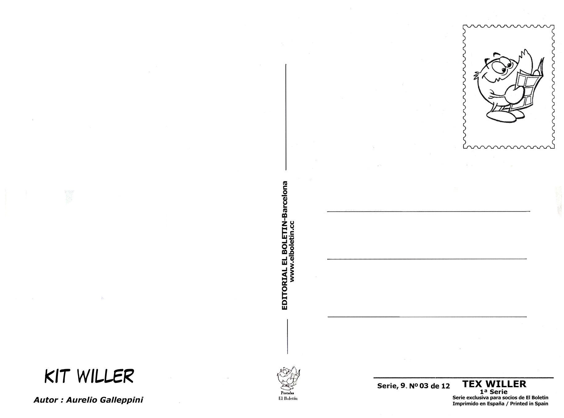 Postal / Postcard: El Boletin serie 09: Kit Willer: Tex Willer 1ª serie personaje: Kit Willer