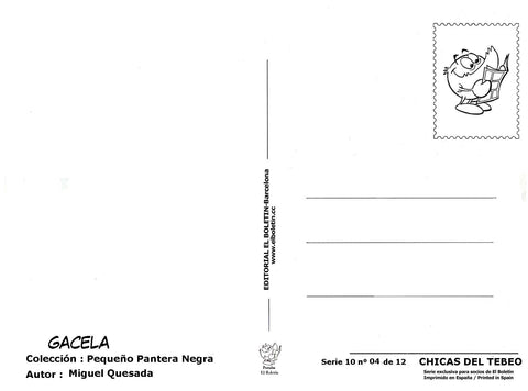 Postal / Postcard: El Boletin serie 10: Gacela (Pequeño Pantera Negra) serie Chicas del Tebeo