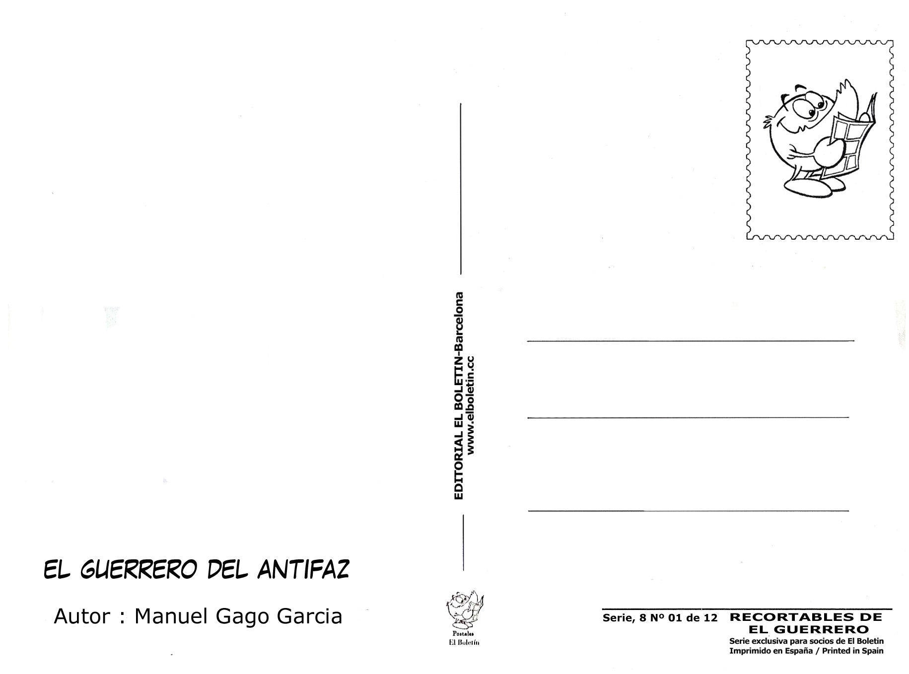 Postal / Postcard: El Boletin serie 8: El Guerrero del Antifaz, recortable numero 01: El Guerrero del Antifaz