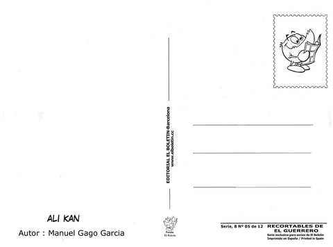 Postal / Postcard: El Boletin serie 8: Ali Kan: El Guerrero del Antifaz, recortable numero 05